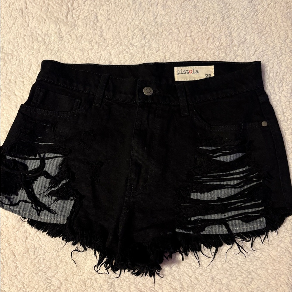 Pistola Jet Black Ripped Jean Shorts